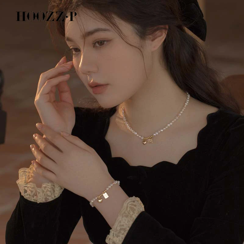 HOOZ Z.P 여성용 바로크 진주 목걸이 팔찌, 미니 화이트, 천연 담수 양식, 무당 벌레 작은 사랑 하트 쥬얼리, 2023 신제품