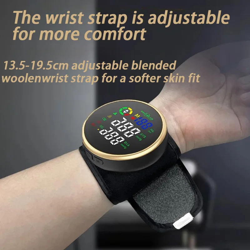 Wrist Blood Pressure Monitor LED Digital Screen Heart Rate Monitor Intelligent Voice Broadcasting Rechargeable Home Medical