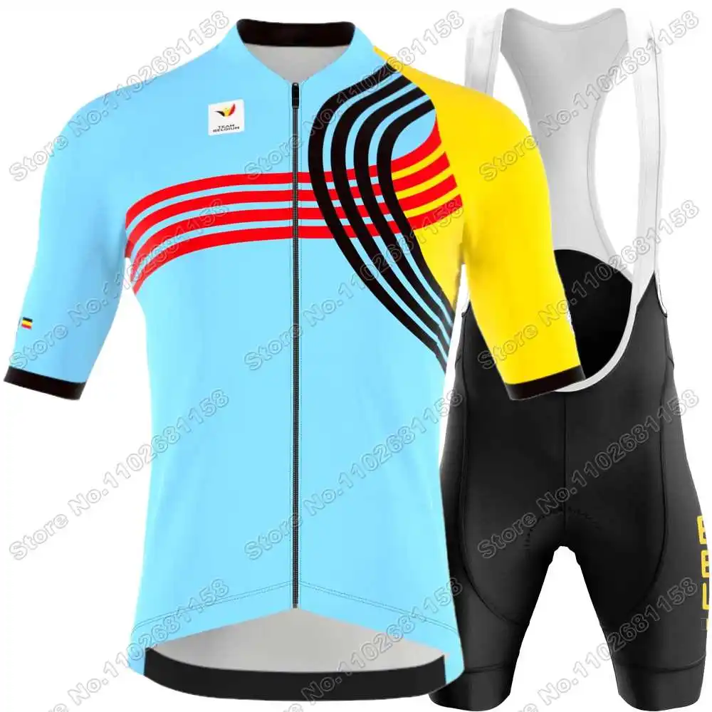 2024 Belgium Cycling Jersey Set Belgian National Team Cycling Clothing Men Short Sleeve Kit Road Bike Shirt Suit Bib Shorts