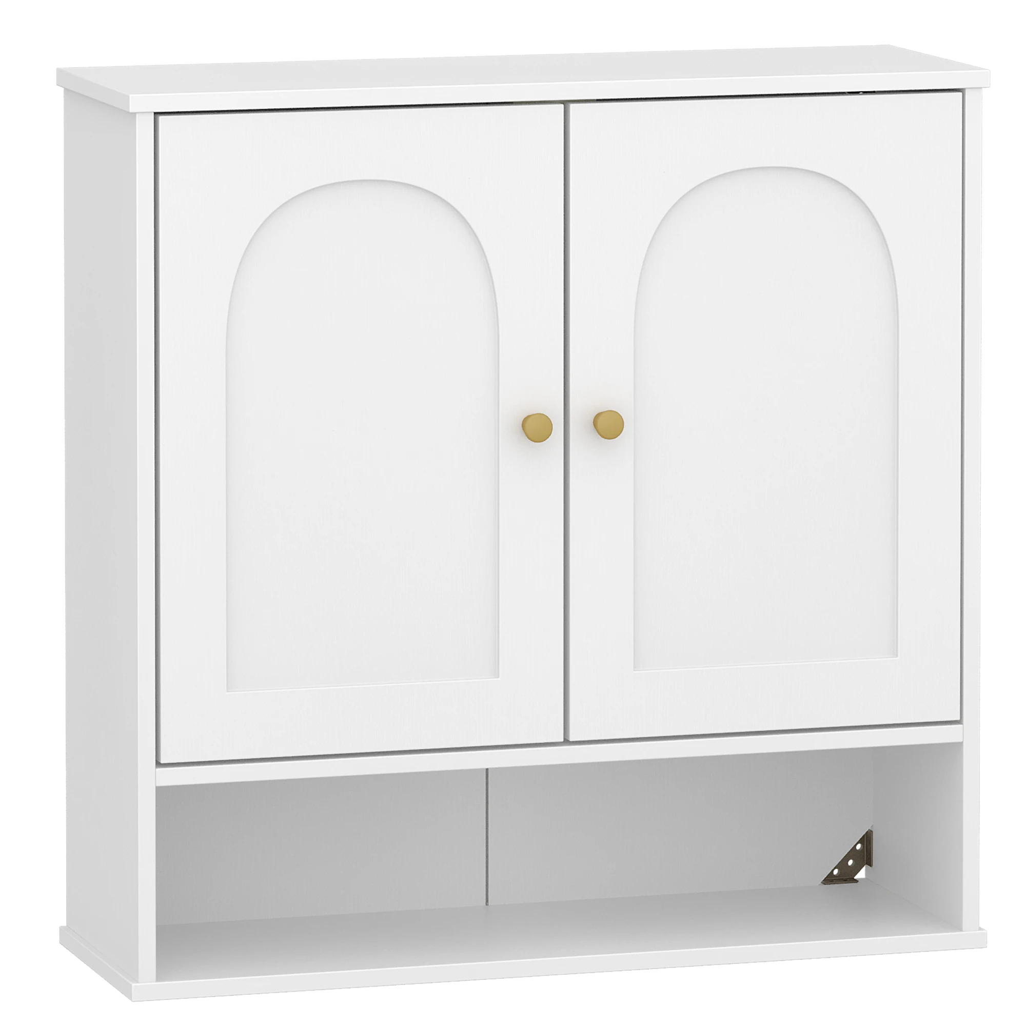Wall Cabinet, Bathroom Cabinet, Wall Cabinet for Toilet and above Sink, with 2 Doors, Open Space, White with Wood Grain