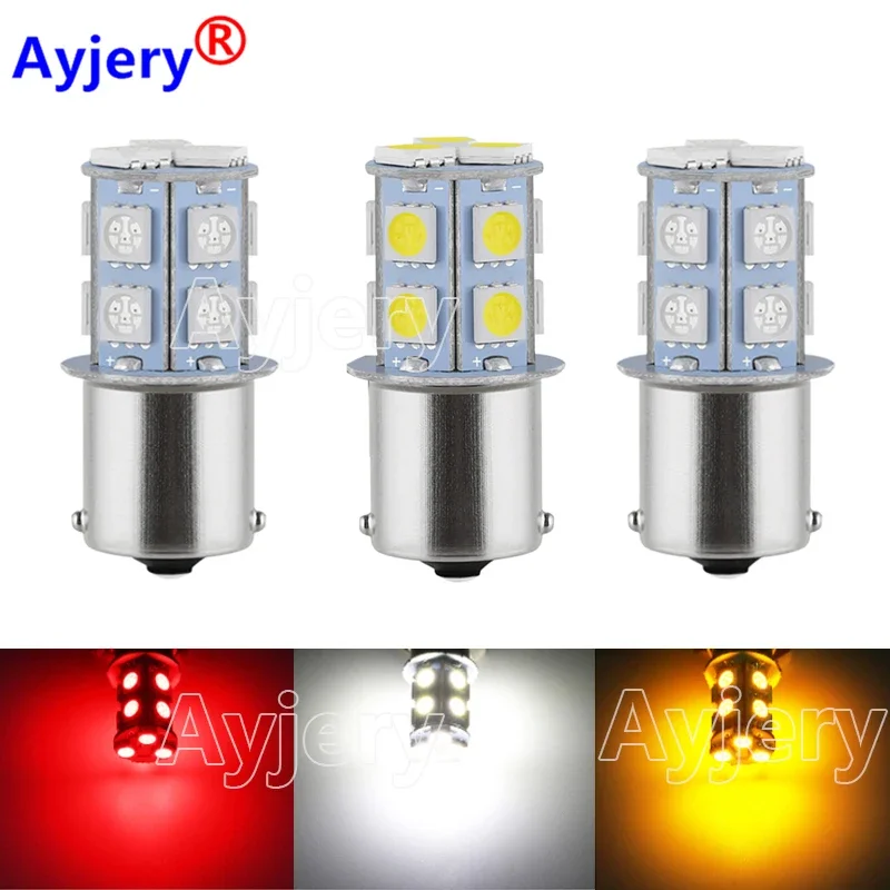 

AYJERY 10 PCS White DC 12V/24V 1156 BA15S P21W 13SMD 5050 13 LED P21W/5 1157 BAY15D Car Turn Signal Bulb Tail Lights Brake Lamps