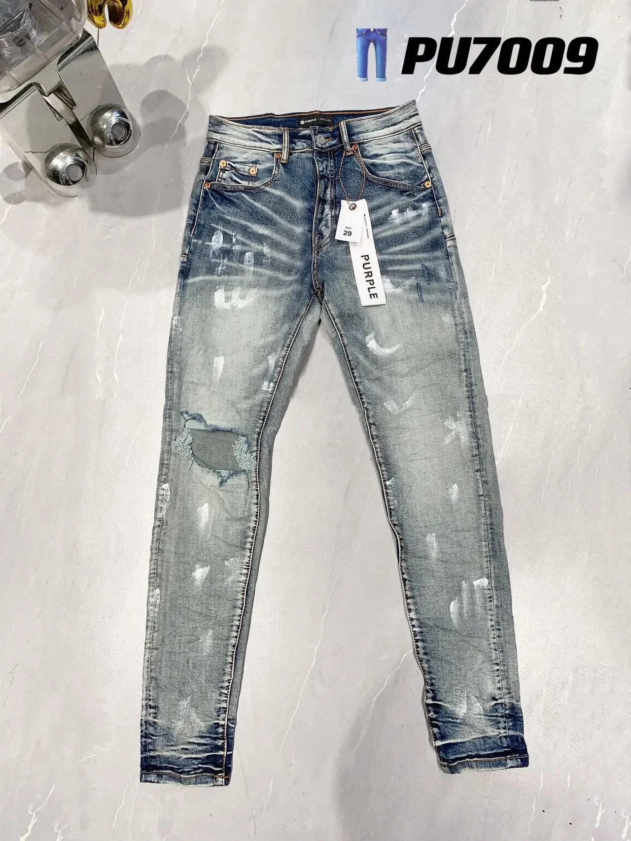 

SS Purple Brand Denim Men's Distressed Skinny Stretch Damaged High Street Destroyed Hole Ripped Jeans Streetwear