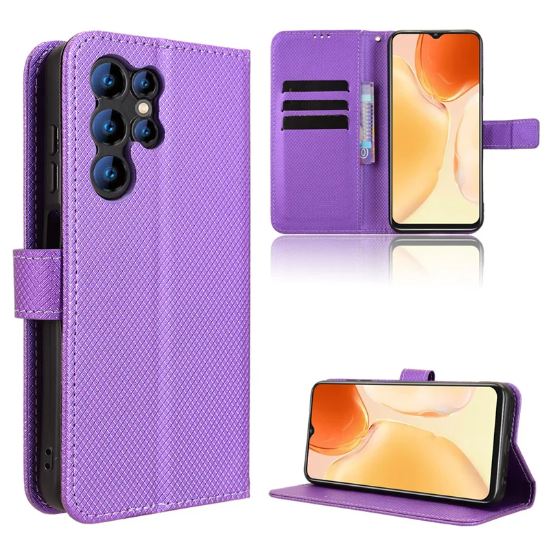 Luxury Diamond Pattern PU Leather Wallet Case with Lanyard - Elegant Phone Cover