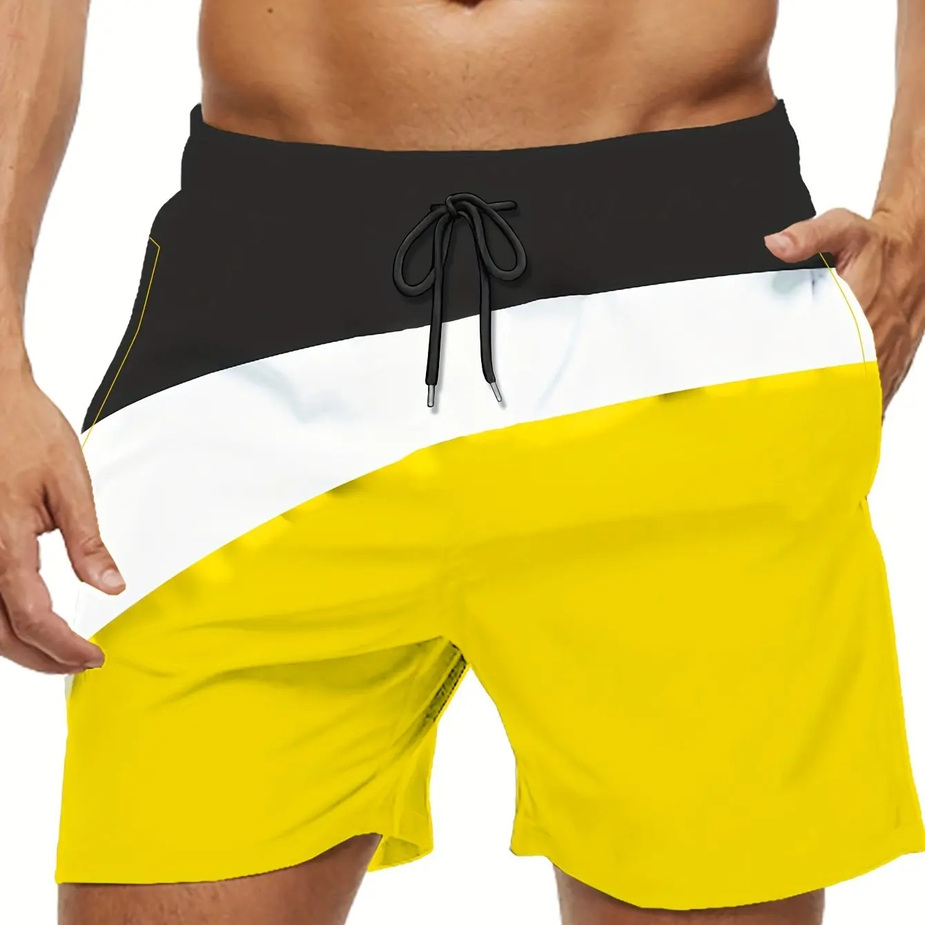 Trendy Color Block Pattern 3d Print Men Women Swim Trunks Quick Dry Drawstring Beach Shorts Men's Pants Swimwear Beach Short 6