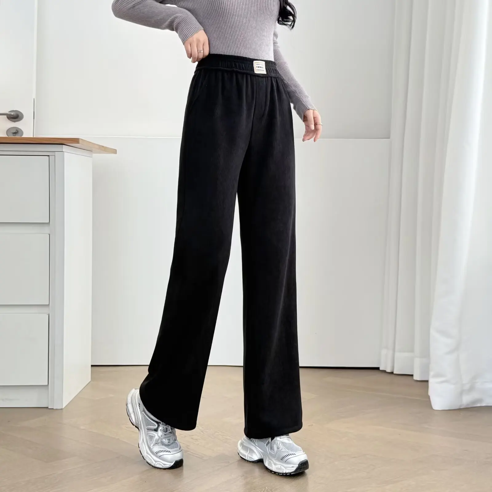 XXXXL Fashion Plus Size Women's Straight Leg Pants 2025 Autumn And Winter New Style Simple With Fleece And Thickening Trousers