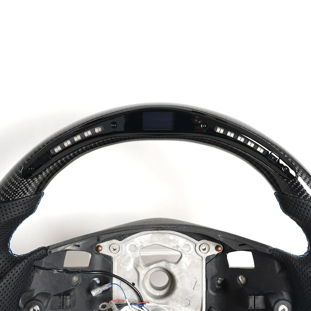 BMW E90 E92 E93 M3 328i SSG 2005-2012용 카본 파이버 LED 스티어링 휠, 패들 홀이 있는 천공 가죽 스티어링 휠