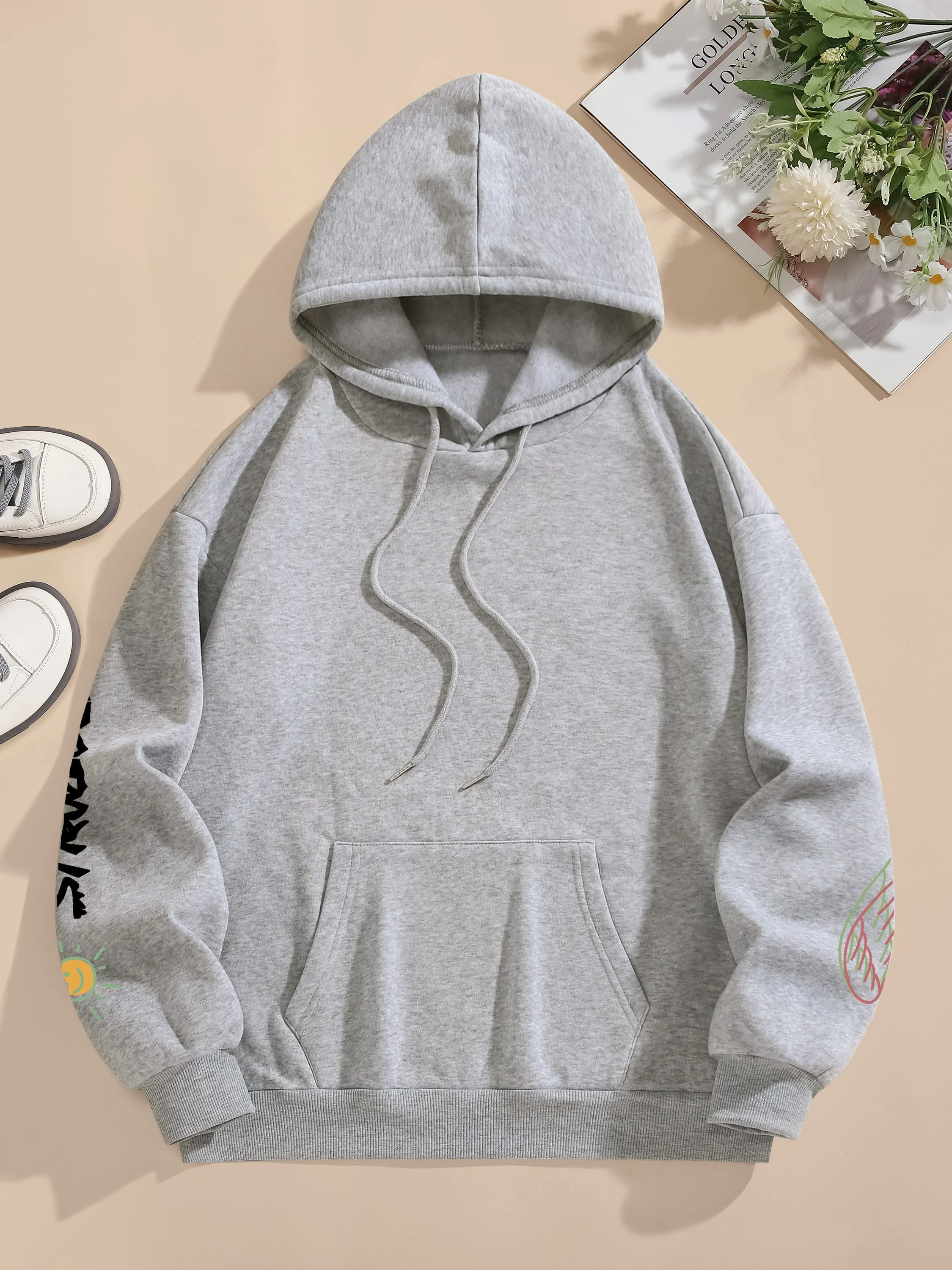 Street Women Sweatshirts Endless Struggle Graffiti Bear Printed Hoodies Crewneck Loose Pullover Fleece Warm Female Tops Clothes 4