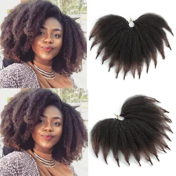 Alibaby Ombre Synthetic Afro Twist Kinky Bulk Braiding Hair 8 inch Marley Curly Crochet Braids Hair Extensions 14stands/pack 1
