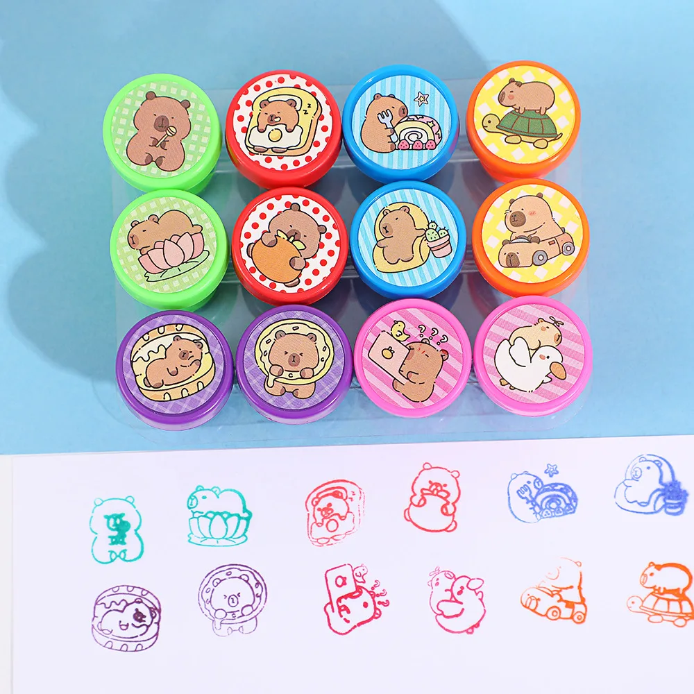 12/36Pcs Cute Animal Capybara Theme Kapibala Self-ink Stamps Toys for Kids Birthday Party Favors School Rewards Pinata Fillers