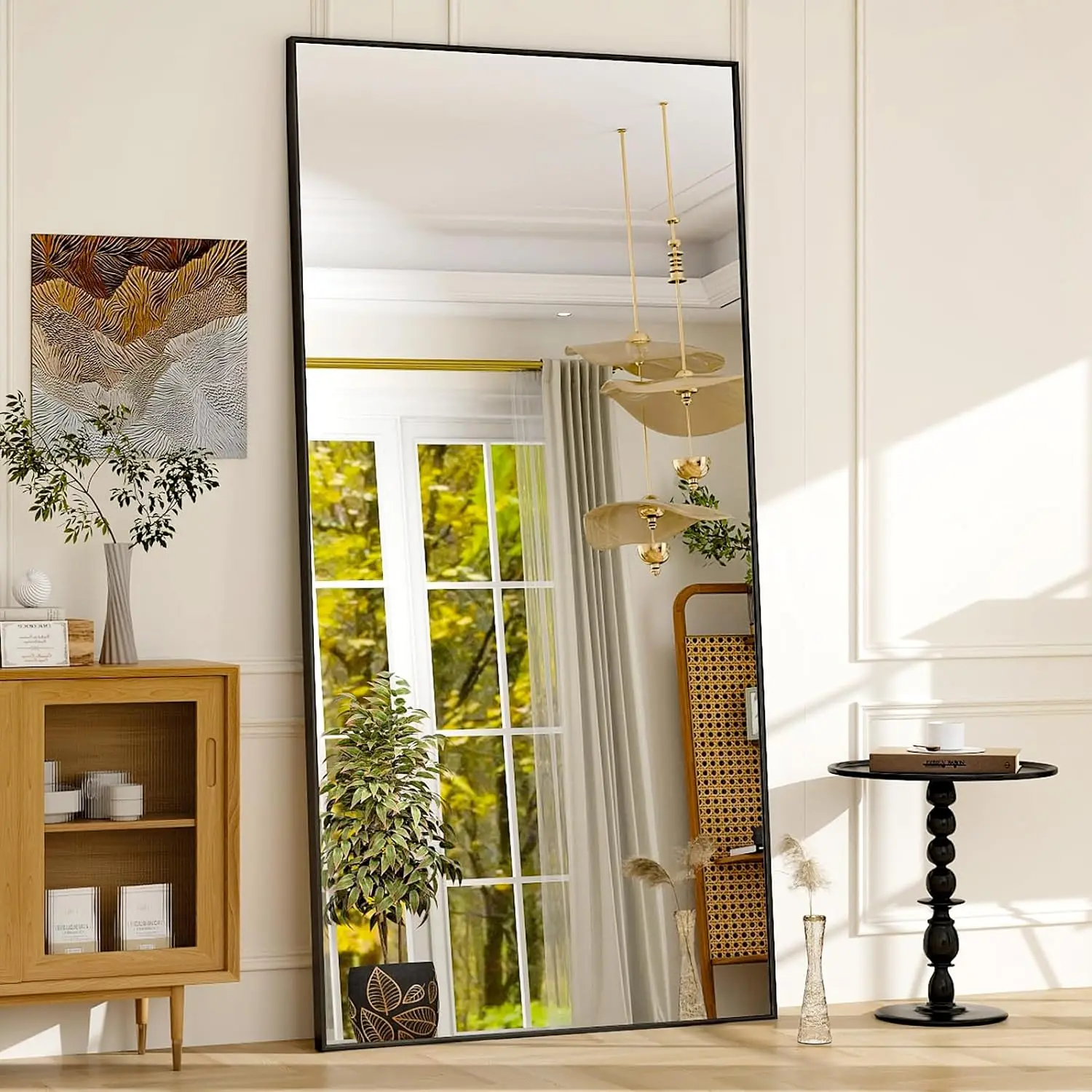 

Full Length Mirror Extra Large Hanging or Leaning Rectangle Mirror Aluminum Alloy Thin Frame Bedroom Floor Dressing