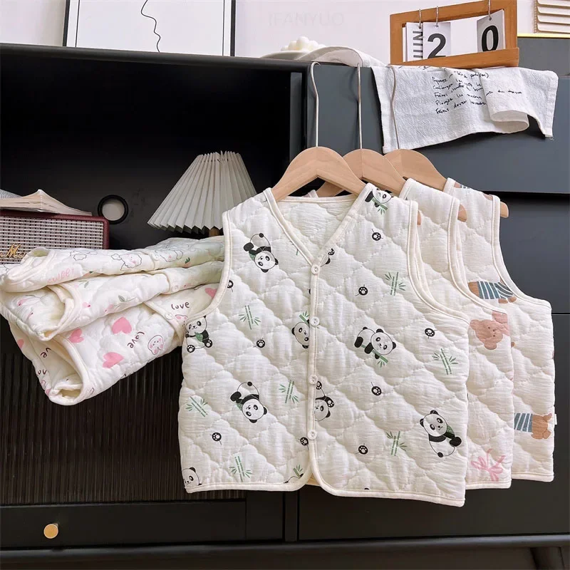 Autumn Winter Children Girl Vest Cartoon Printed Cotton Soft Infant Baby Boy Waistcoat V-collar Toddler Kids Sleeveless Cardigan