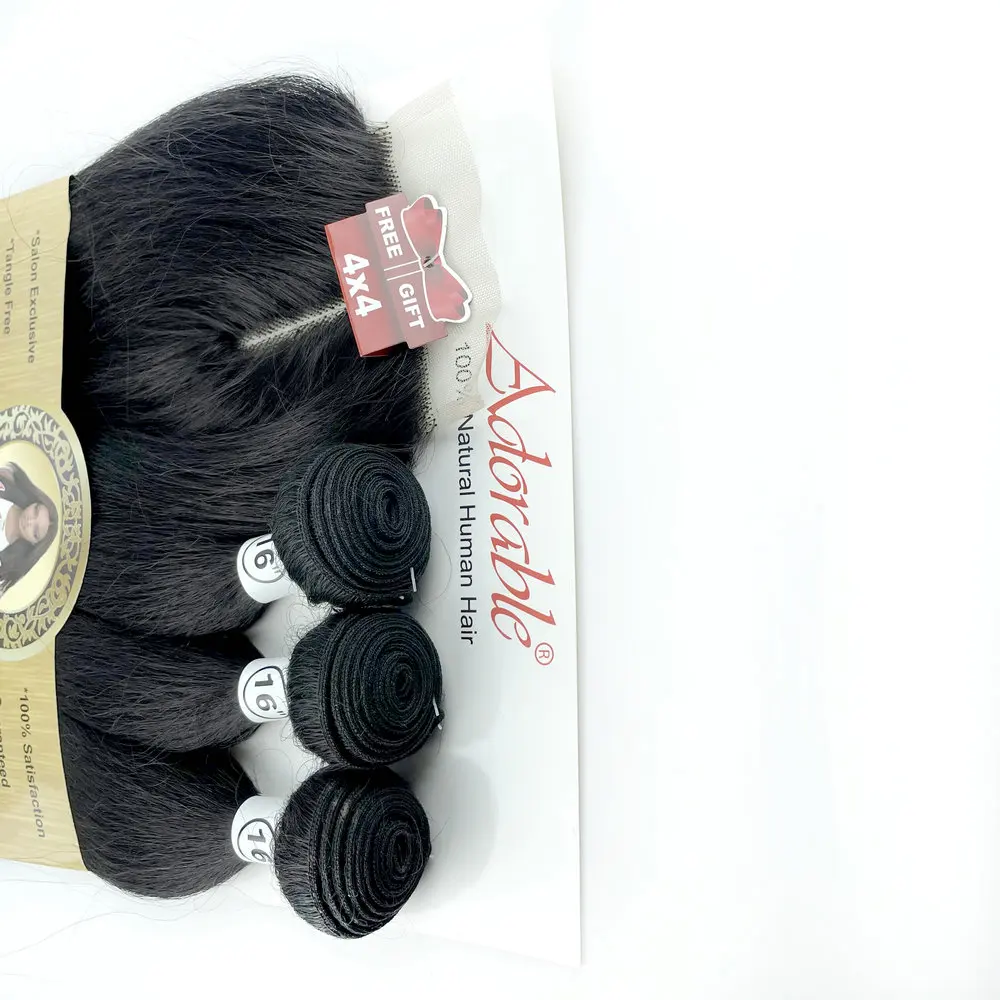 Adorable Animal Mix Synthetic Hair extensions Full Pack Solution Yaki Straight 3+1 With T Part Lace Closure ,