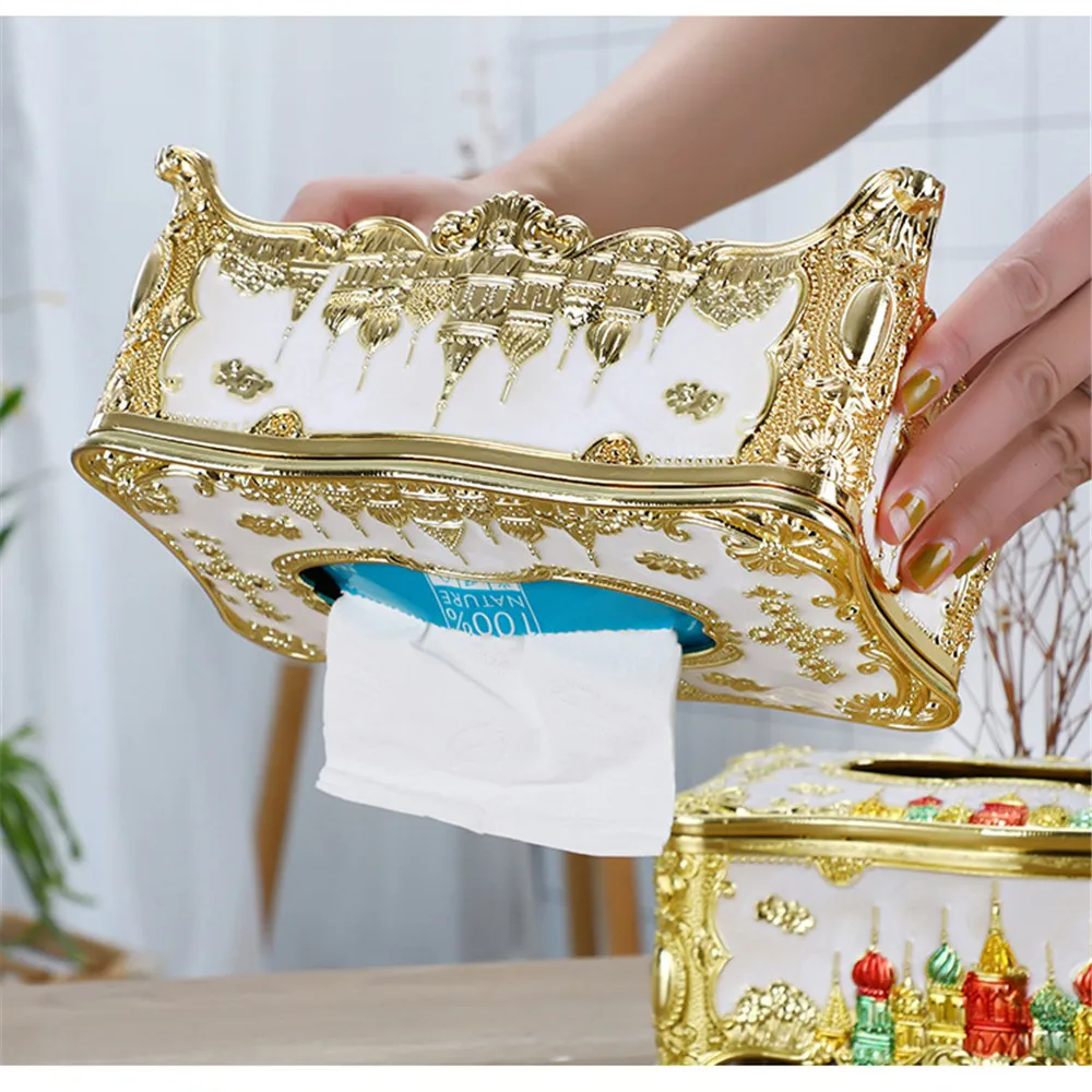 Creative European-style castle tissue holder storage box retro acrylic paper box high-end cafe home kitchen fashion paper box 5