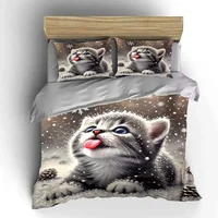 Ensemble cadeau sur le thème des chatons d'hiver, plusieurs tailles pour enfants et adultes, ensemble de literie exquis 3 pièces, cadeau 4