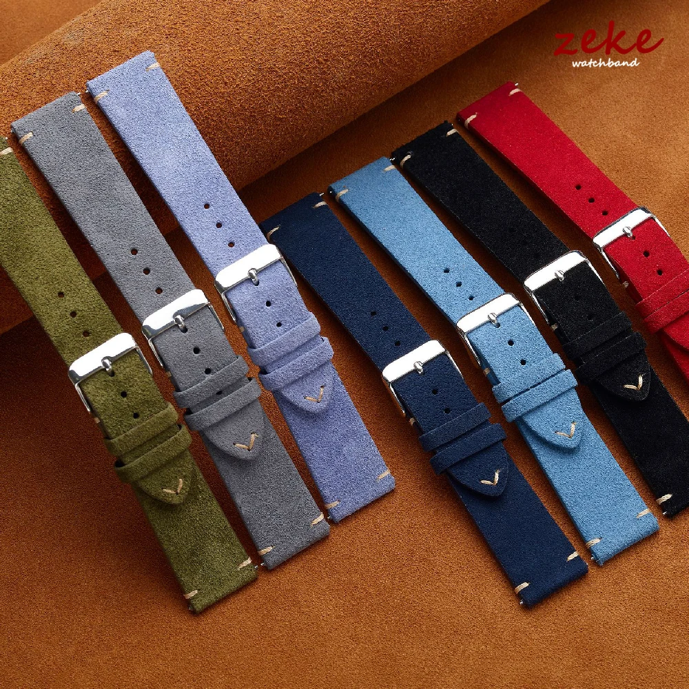 Elegant Brown Genuine Leather Suede Watch Band - Quick Release Strap, Available in Multiple Sizes