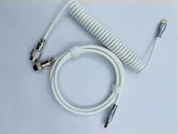 Durable Braided Coiled Cable - USB - A to Type - C, Copper Core, Single Sleeved PET, 59 (WHITE)