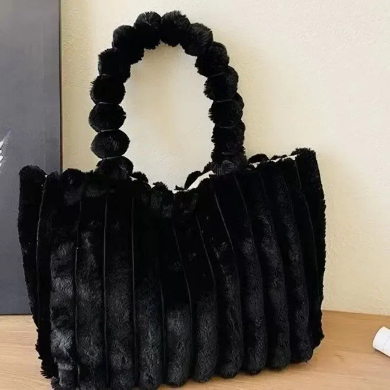 thumbnail image 1 of Bolso de mano elegante y suave con pelo sintético para mujer, bandolera de felpa para invierno, bolso de mano con asa superior acolchada, bolso tipo hobo, 1 of 5