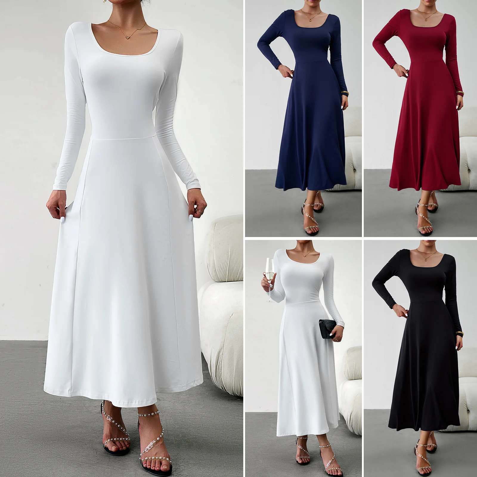 

Elegant waist long sleeve dress