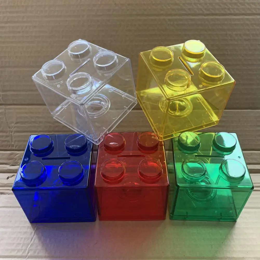 Coin Bank Convenient Stackable Plastic Transparent Toddler Piggy Bank Keep Tidy Building Block Design Kids Money Box For Gifts 6
