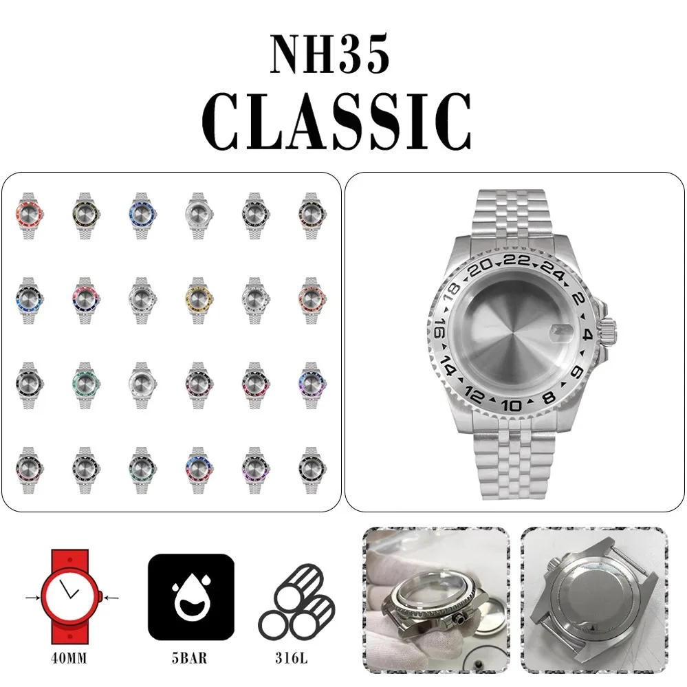 

Цветное вспомогательное стекло из нержавеющей стали PVD с 5 батом и 40 мм сапфировым увеличительным стеклом с плотным дном, можно загружать NH35/