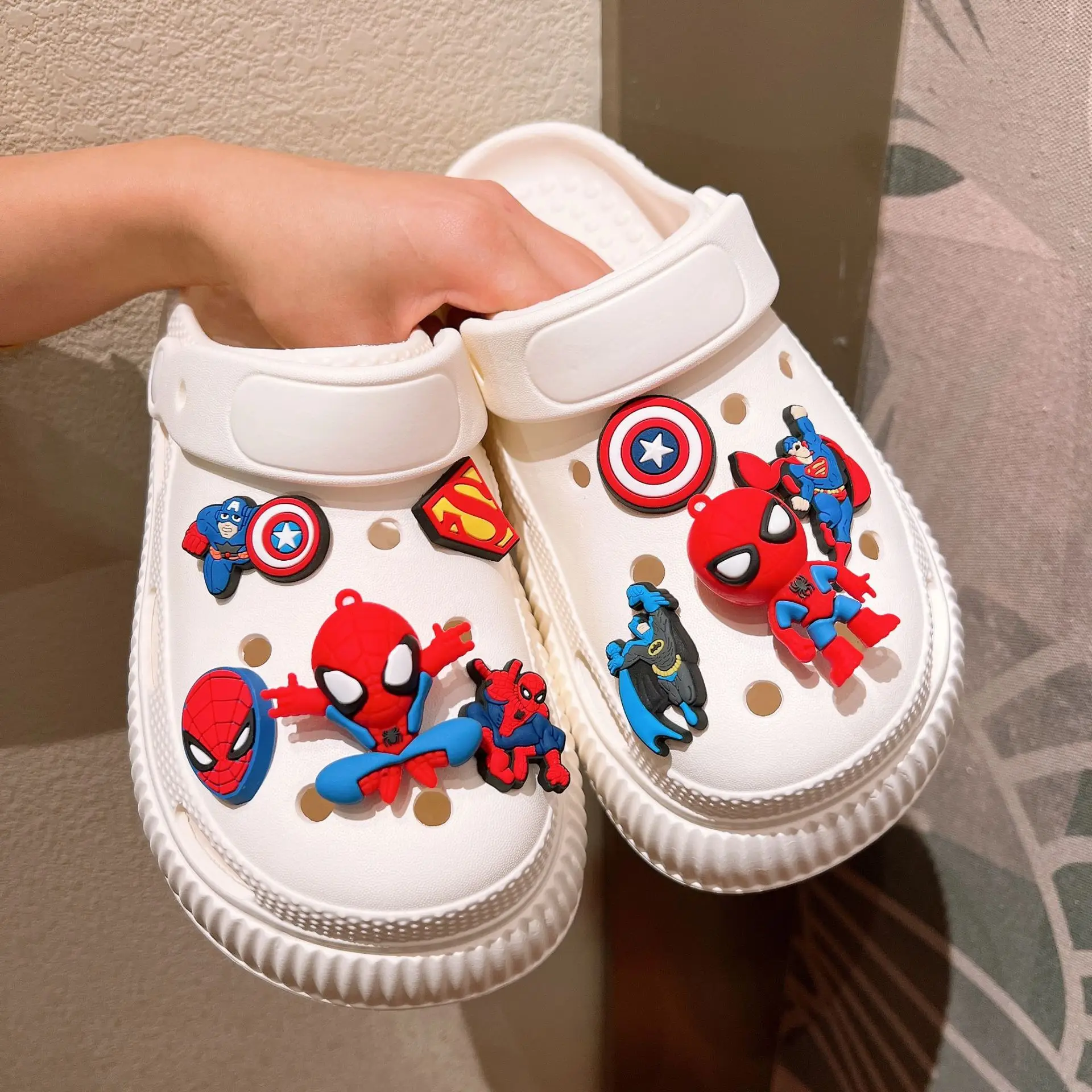 Shoe Charms Disney Spider Man LED Buckle Set Cartoon Super Hero For Clogs Sandals Decorations Kids X-mas Gifts