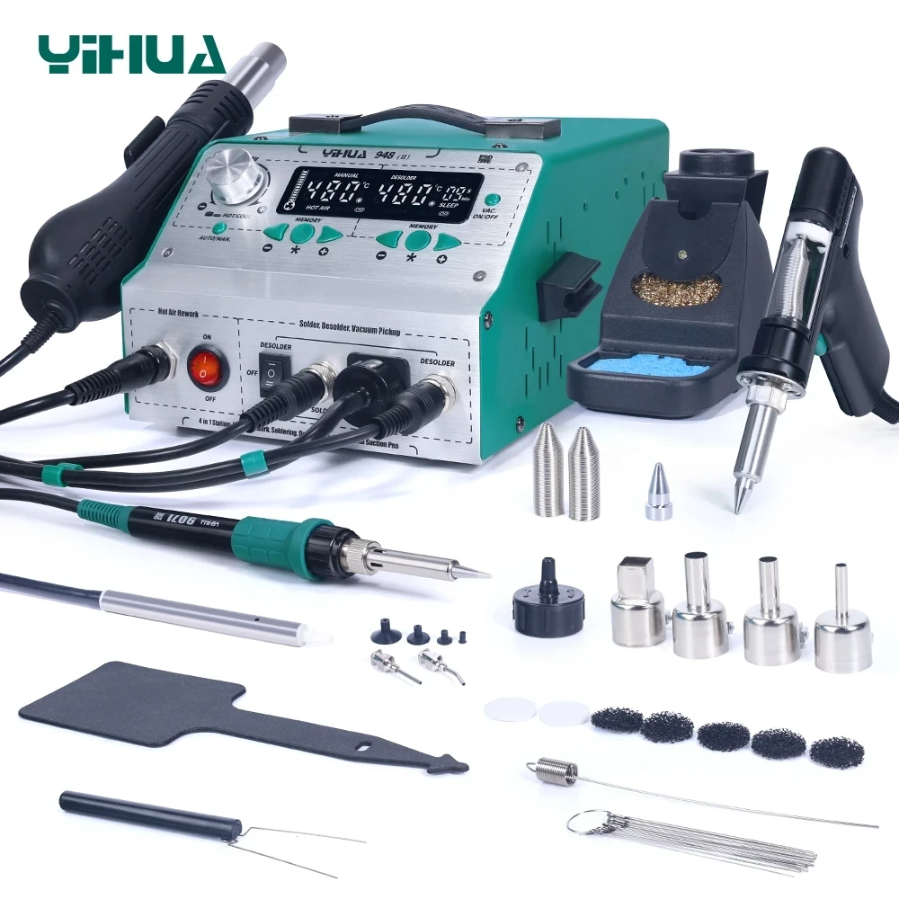 

Yihua 948-II 4 in 1 Desoldering Soldering Iron BGA Rework Station Hot Air Suction Tin Gun Pick Up Pen For PCB Board Repair