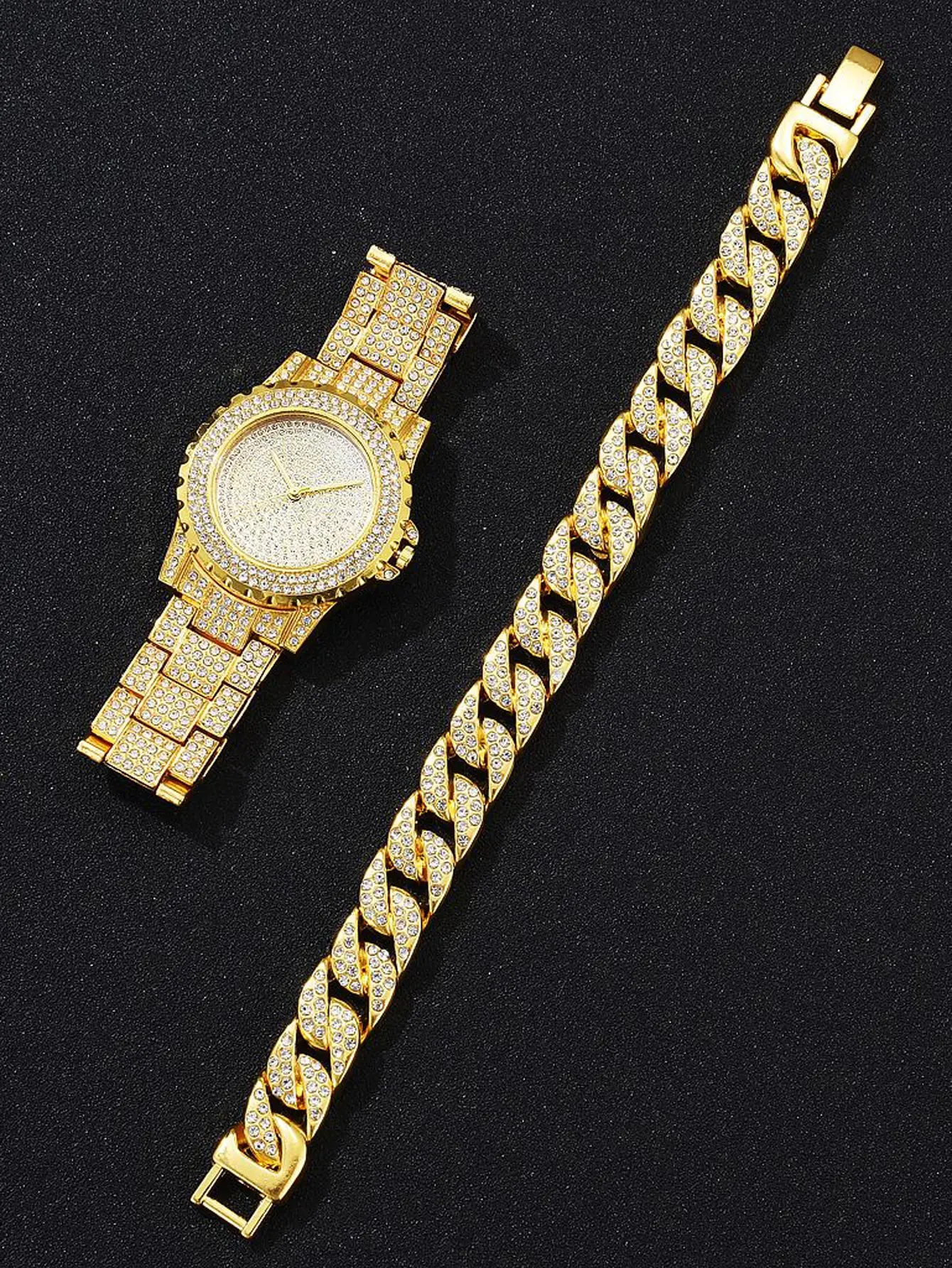 2PCS Luxury Women Gold Watch Fashion Ladies Quartz Diamond Wristwatch Elegant Female Bracelet Watches Set Reloj Mujer women watches