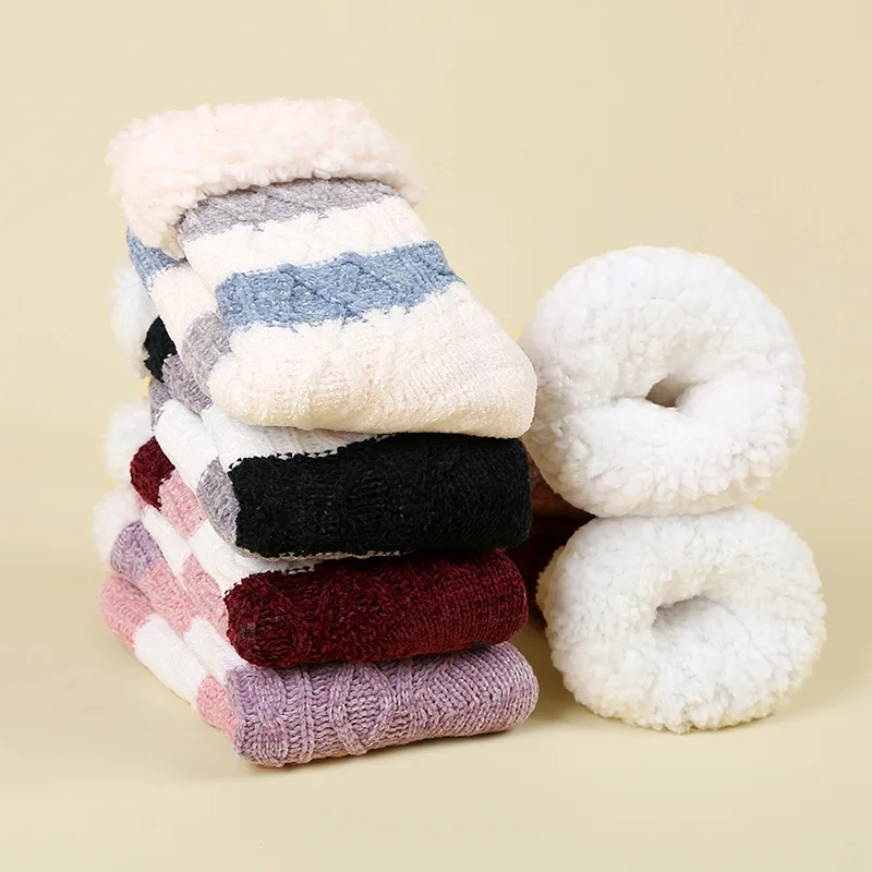 Women Thermal Fuzzy Sock Comfy Winter Warm Sleeping Soft Female Plush Non Slip Grip Silicone Short Slipper Floor Sock House Home