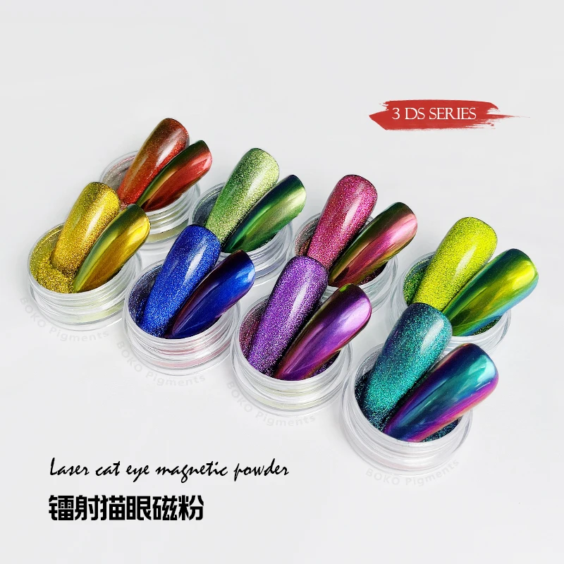 BOKO 8 Colors Chameleon Magnetic Nail Art Cat Eye Powder 9D Laser Nail Pigment Powder Art DIY Chrome nail powder nail pigment nail powder set