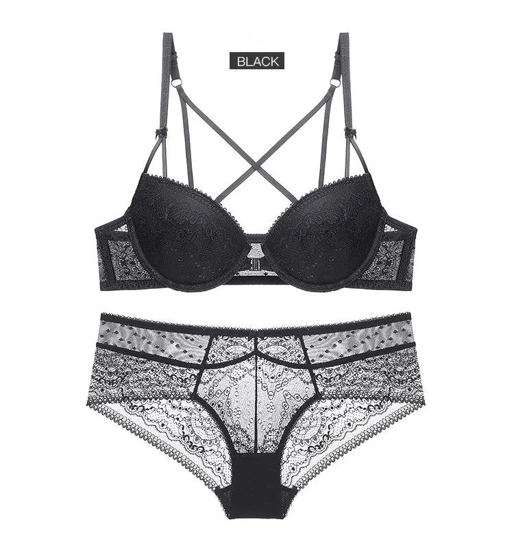 Soutien-gorge français sexy boutonné devant avec haut fin et bas épais, petite poitrine en dentelle légèrement froncée, beau dos, fille_voghion.com