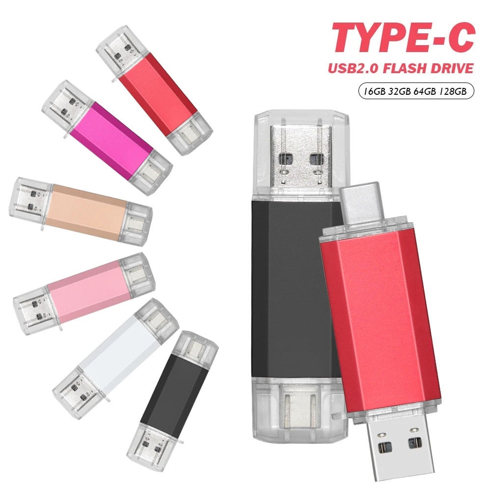 Type-c OTG metal 16GB Dual Port Pendrive 256gb 128gb 64gb 8gb 4gb USB Flash Drives usb 2.0 u disk for Android / PC / Tablets