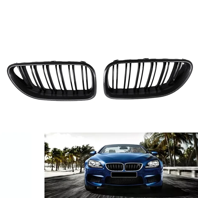 BMW F06 F12 F13 6 시리즈 M6 스타일 2012-2017 탄소 섬유 스타일 + 글로스 블랙 프론트 그릴 그릴-A61E