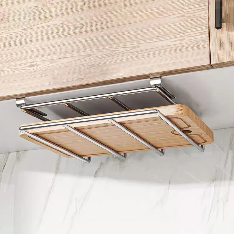 Under Cabinet Cutting Board Organizer Holder Kitchen Hanging Chopping Board Pot Lid Kitchenware Storage Rack Stainless Steel 2