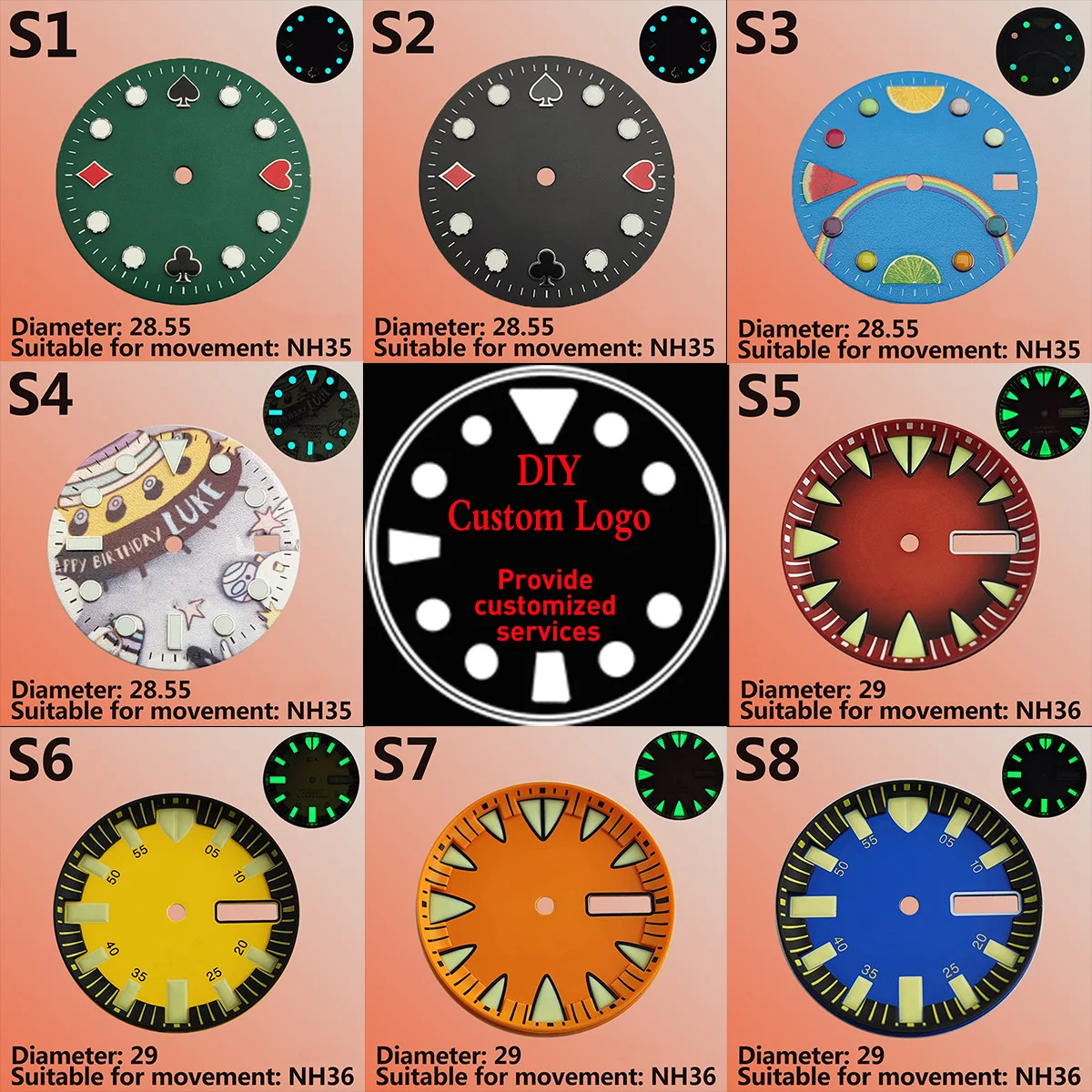 

DIY Custom Logo Watch Dial Custom Logo Laser Print Name/Logo Watch Dial Diy Dial Fit NH35 NH36 Movement