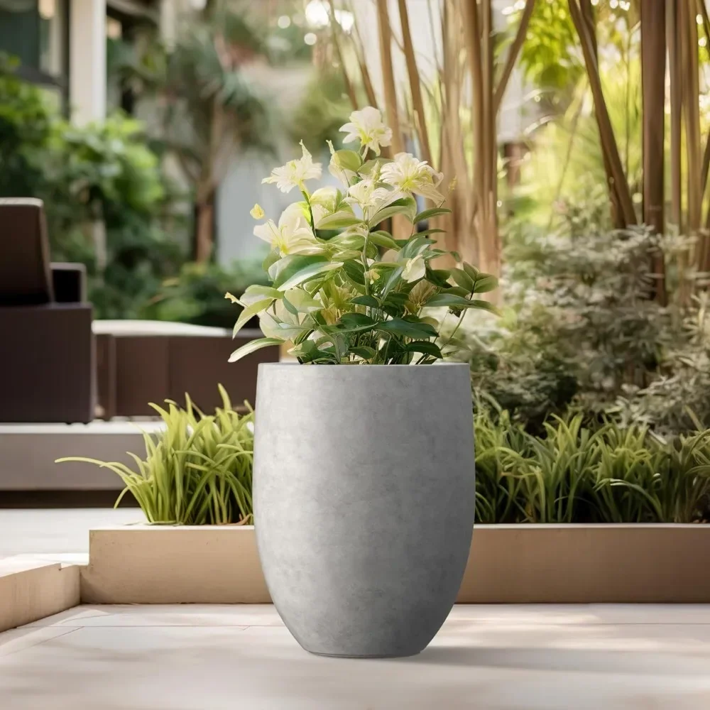 

Flower pot, 21.7"H natural concrete tall flower pot, large decorative flower pot with drainage hole and rubber stopper