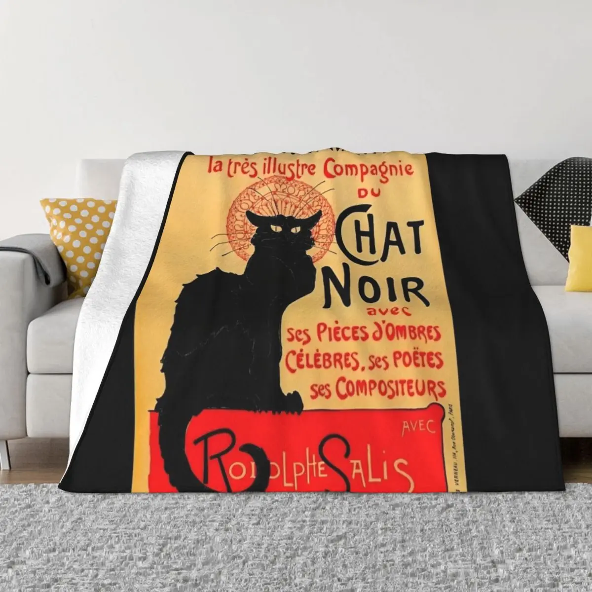 Vintage Le Chat Noir Francia Pubblicità Coperta Calda Coperta Pelosa