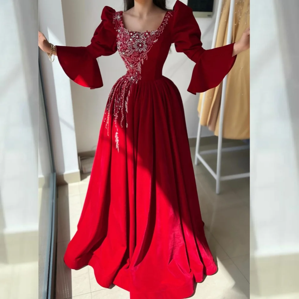 

Jersey Applique Beading Rhinestone Clubbing A-line Square Neck Bespoke Occasion Gown Long Dresses