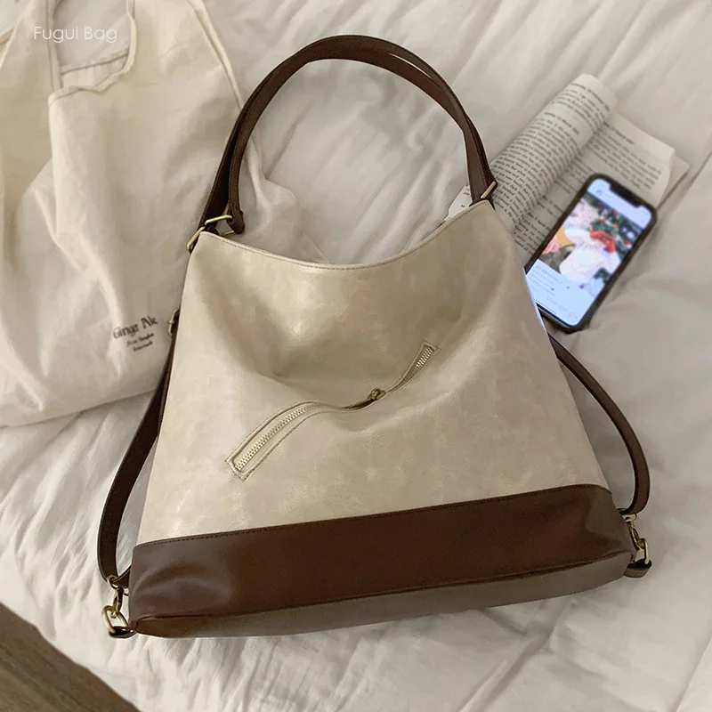 Women's Handbag Backpack Fashionable Casual Retro Personalized Commuting High-end Zipper New Contrasting Color Large Capacity