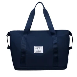 Waterproof Foldable Travel Tote with Large Capacity and Dry-Wet Separation (Dark blue)