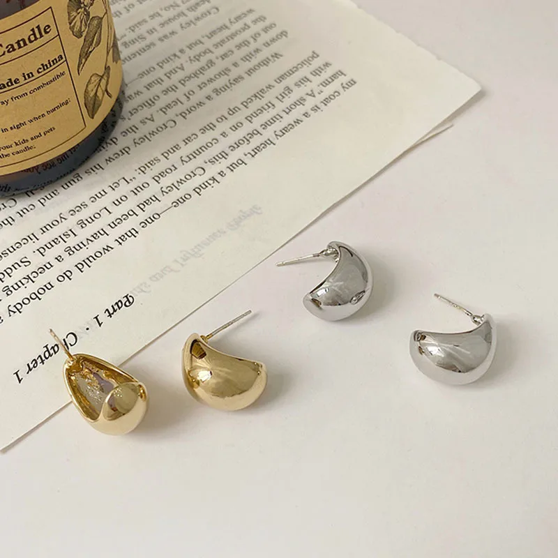 여성용  이어 니들, 청키 골드 스터드 귀걸이, 물방울 컷 아웃, 심플한 광택 귀걸이, 럭셔리 쥬얼리