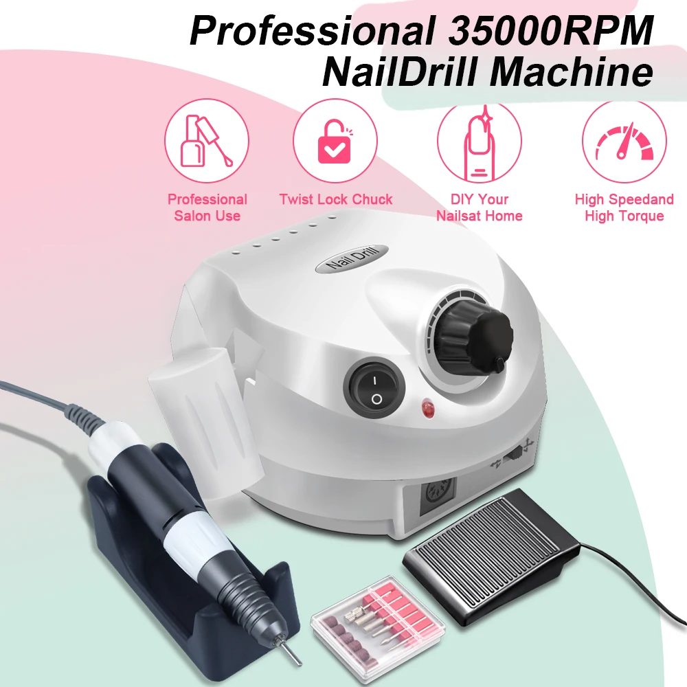 Professional 35000 RPM Electric Nail Drill Machine for Nails Milling Cutter Sets Manicure Electric Nail Sander Pedicure File 2