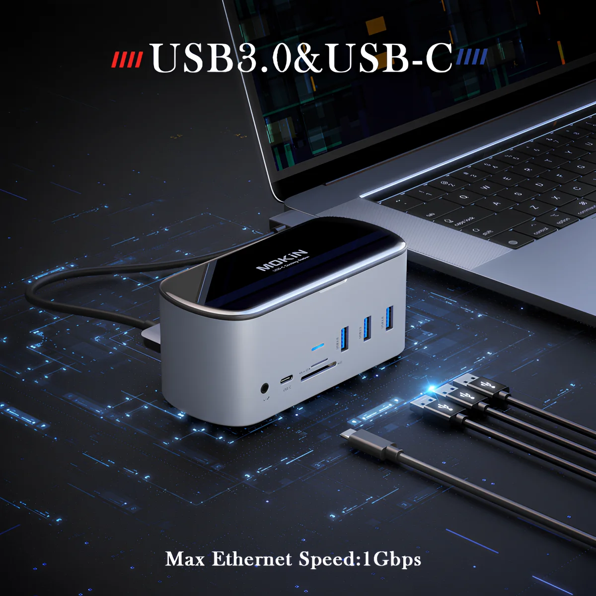 MacBook Air/Pro, iPad, Thunderbolt ƮϿ MOKiN 16ġ 1/2 ŷ ̼ - USB3.0, Type-C 3.0, PD 100W, SD, , SSD M.2
