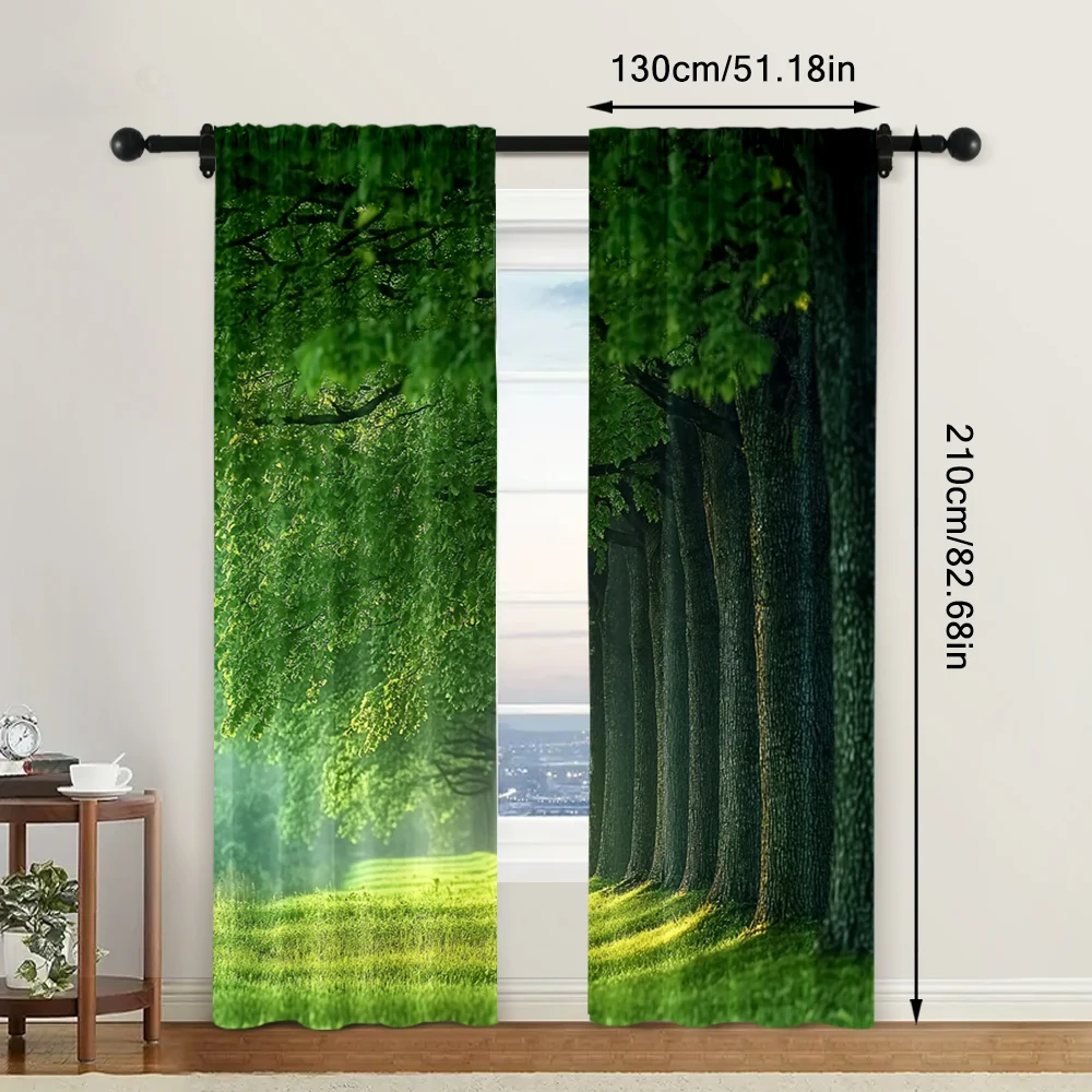 2pc,  Scene Curtains Forest1 Machine Washable Fabric,Without Electricity Spring Party & Holiday Decor Perfect for Holiday 6