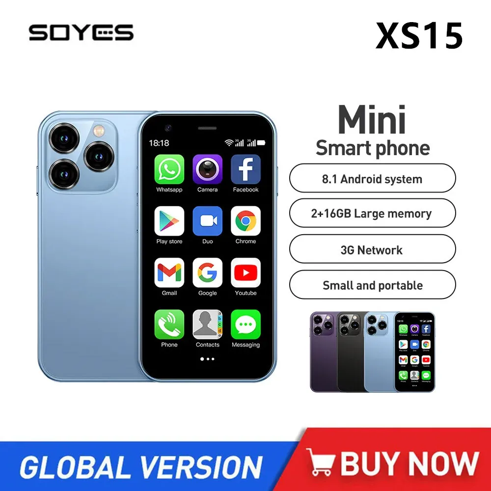 ミニ携帯電話soyes-xs153インチ画面android-812gb-ram16gb-romデュアルsim-3g小型携帯電話googleplayストアgps卸売1-3-5-10個