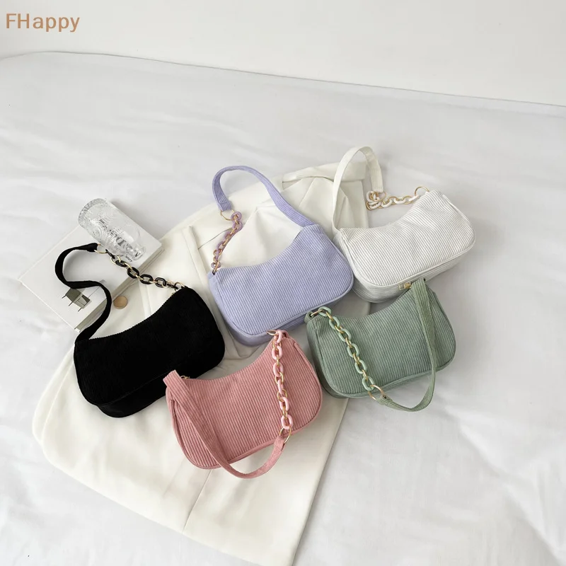 

Fashion Women Handbags Corduroy Underarm Bag Casual Women Shoulder Bags Solid Color Zipper Female Handbag Clutch