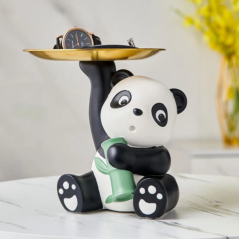 

Nordic Kawaii Panda Tray Figurines for Interior Key Desktop Candy Storage Container Home Decor Living Table Ornament Accessories