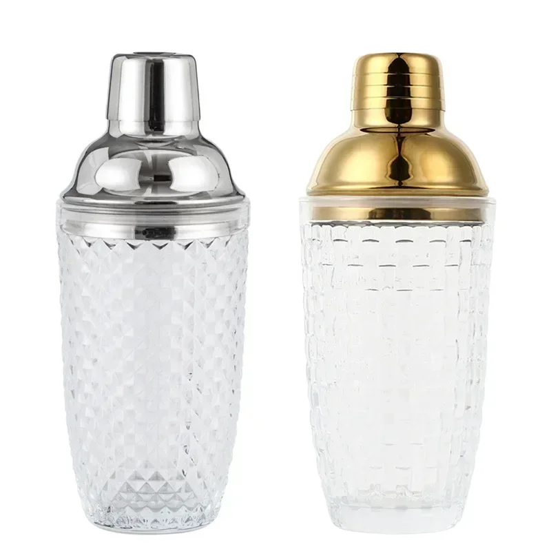 Glass Cocktail Shaker Sets Stainless Steel Lid Cocktail Cups Bartending Tools with Leakproof Steel Lid Strainer Bar Accessories
