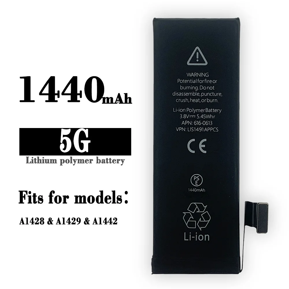 

Latest Orginal Replacement Battery For IPhone 5G 5 A1429 A1428 A1442 1440mAh Phone Internal Lithium Li-ion Batteries + Free Tool