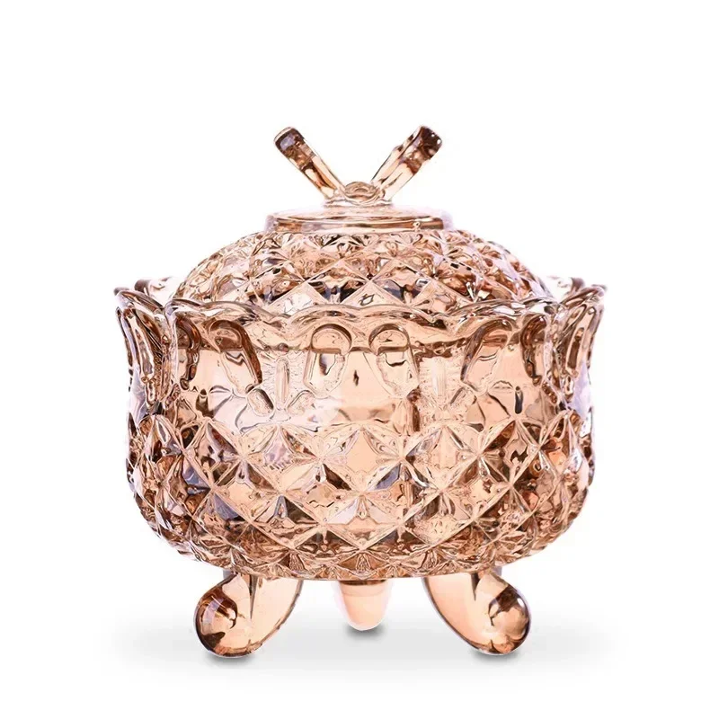 Storage Jar European Style Glass Tripod Butterfly Transparent Storage Tank Fruit Bowl Candy Jar Sugar Jar Spice Jar Ashtray 5