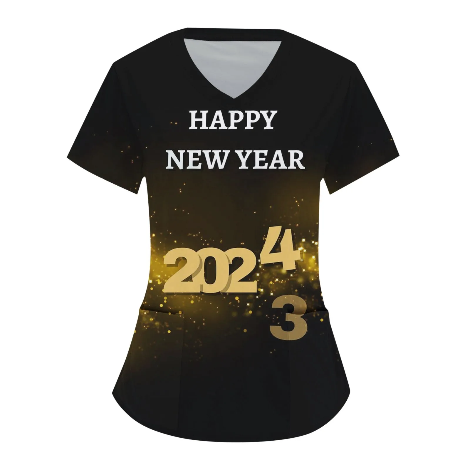 

Nurse Uniforms Scrubs Women 2024 New Year Print Short Sleeve Pockets Shirts Workwear Working Uniform Healthcare Nursing Uniforms